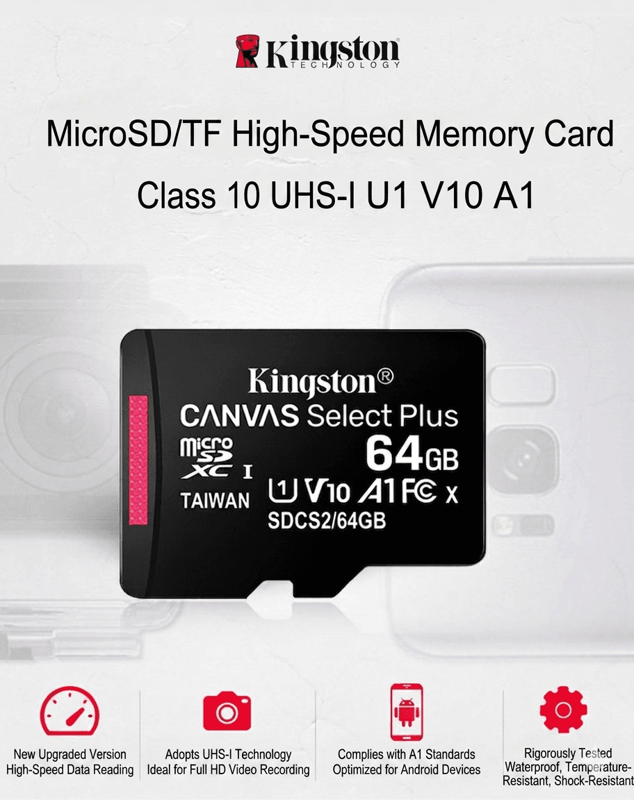 Kingston Canvas Select Plus MicroSD/TF High-Speed Memory Card Class 10 UHS-I U1 V10 A1