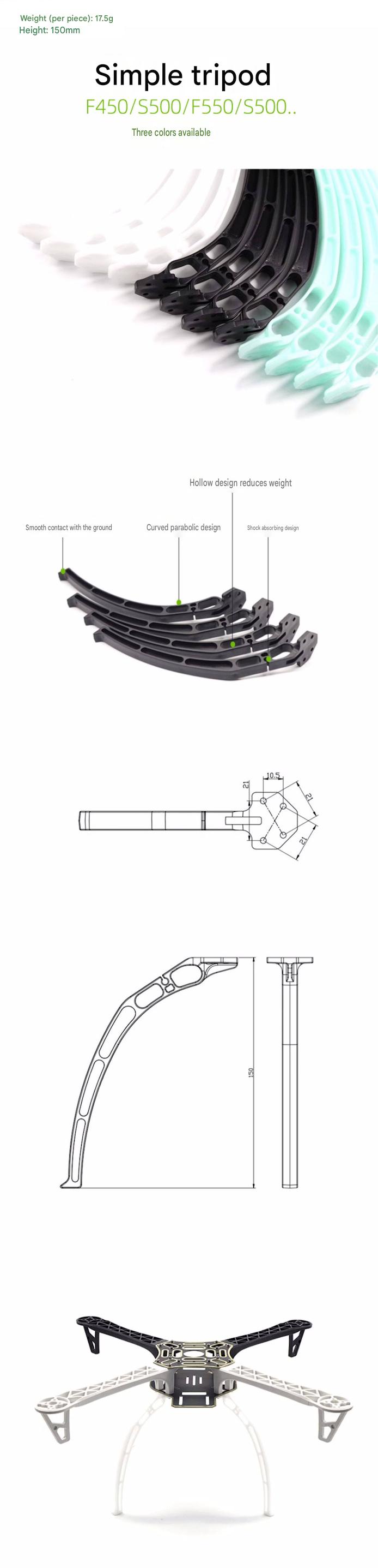Simple Tripod landing gear features and dimensions